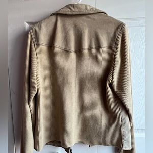 Coldwater Creek Tan Leather Wool Blend Sweater Jacket Sz 16